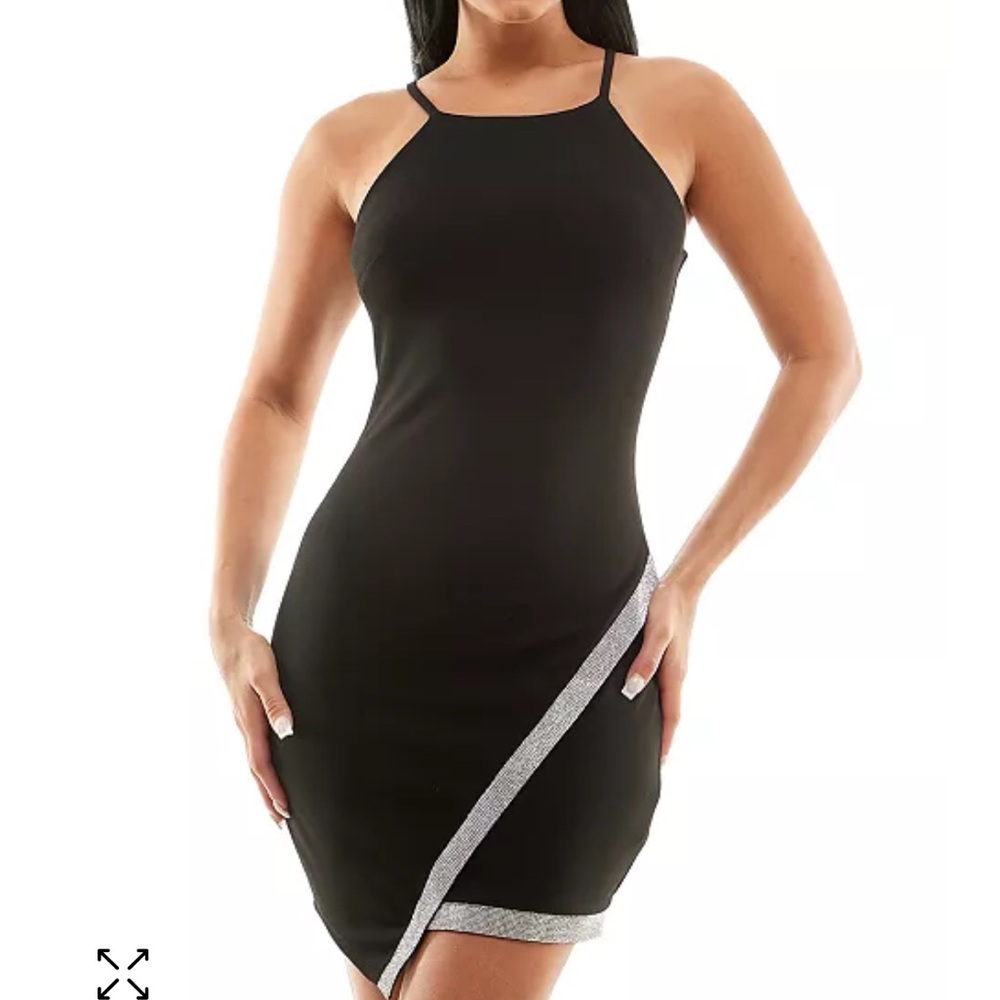 Black Asymmetrical Dress with Rhinestone Hem